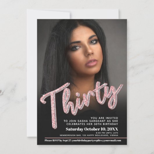 Invitation Trente 30e anniversaire script photo parties scint (Devant)