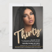 Invitation Trente 30ème anniversaire script photo or noir (Devant)