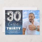 Invitation Trente Anniversaire Ballons d'Argent | Blue Photo  (Devant)