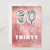 Invitation Trente Anniversaire Ballons d'Argent | Fille rose (Devant)