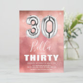 Invitation Trente Anniversaire Ballons d'Argent | Fille rose (Debout devant)