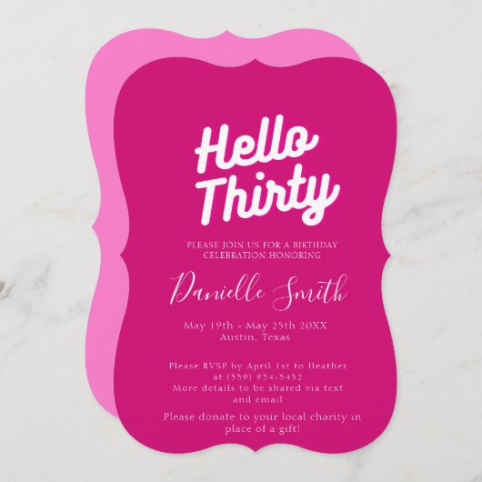 Invitation Trente Anniversaire Fête Rose Chaud (Devant / Derrière)