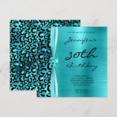 Invitation Trente ans, Glamour Léopard Bleu Turquoise (Devant / Derrière)