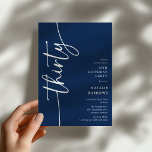 Invitation Trente ans, Joyeux Anniversaire<br><div class="desc">Célébrez votre anniversaire de 30 ans dans le style avec notre 'Invitation élégante pour 30 ans en écriture cursive.' Cette invitation respire la sophistication avec sa typographie élégante, montrant le mot 'trente' qui court sur le côté. De plus, notre modèle facile à personnaliser vous permet d'ajouter vos propres détails d'événement...</div>