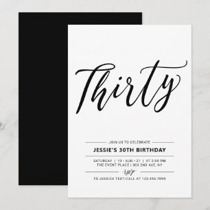 Invitation Trente ans Minimal Black & White Fête d'anniversai