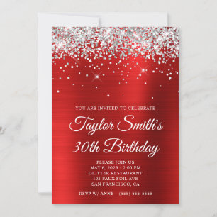 Invitation Trente ans, Paillettes Argentées, Glamour Rouge
