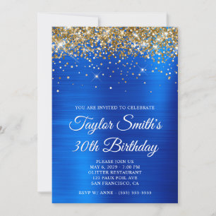 Invitation Trente ans, paillettes dorées, bleu royal