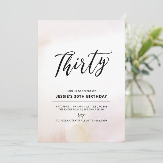Invitation Trente | Aquarelle minimale de 30e anniversaire (Debout devant)