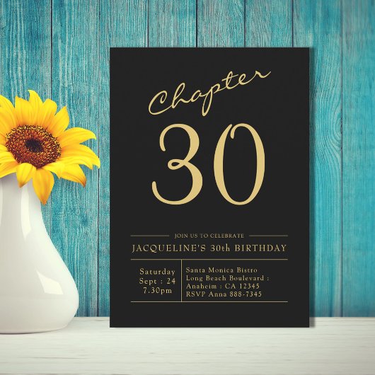 Invitation Trente Black Gold 30e fête d'anniversaire