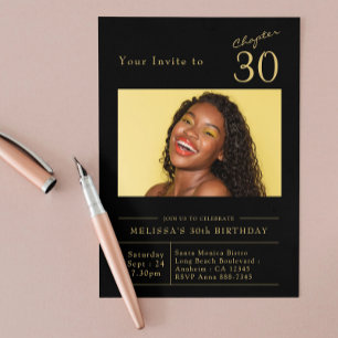 Invitation Trente Black Gold 30th Birthday Party Photo