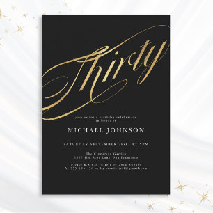 Invitation Trente Black Gold minimaliste moderne 30e annivers