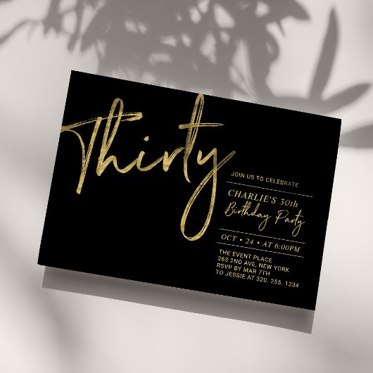 Invitation Trente | Black & Gold Modern 30th Birthday Party