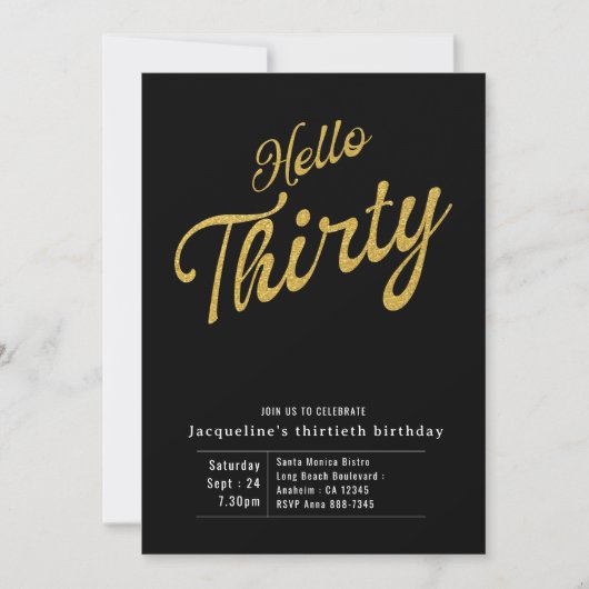Invitation Trente Black Gold moderne 30e anniversaire (Devant)