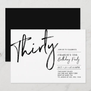 Invitation Trente   Black & White Modern 30th Birthday Party