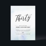 Invitation Trente | Blue 30th Birthday Party Watercolor<br><div class="desc">Célébrez votre journée spéciale avec cette simple invitation à la fête du 30e anniversaire. Ce design comprend un script de lettrage "Thirty" avec un arrière - plan d'aquarelle bleu et menthe doux. D'autres invitations pour les anniversaires d'adultes et fournitures de fête sont disponibles dans ma boutique BaraBomDesign.</div>