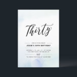 Invitation Trente | Blue 30th Birthday Party Watercolor<br><div class="desc">Célébrez votre journée spéciale avec cette simple invitation à la fête du 30e anniversaire. Ce design comprend un script de lettrage "Thirty" avec un arrière - plan d'aquarelle bleu et menthe doux. D'autres invitations pour les anniversaires d'adultes et fournitures de fête sont disponibles dans ma boutique BaraBomDesign.</div>