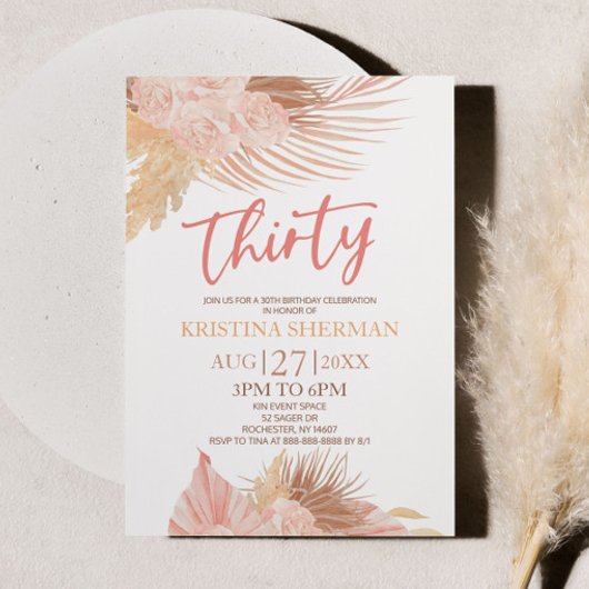 Invitation Trente Boho rose floral fleur 30e anniversaire