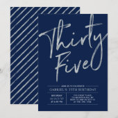 Invitation Trente-Cinq | Silver & Navy 35e fête d'anniversair (Devant / Derrière)
