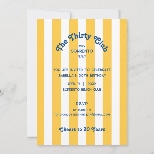 Invitation Trente Club Cabana Jaune 30ème fête d'anniversaire (Devant)