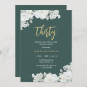 Invitation Trente Emerald Green & Or Blanc Floral Anniversair (Devant / Derrière)