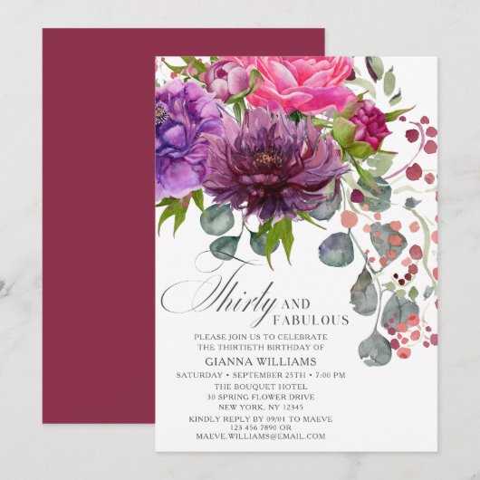 Invitation Trente et fabuleux Elégant Floral 30e anniversaire (Devant / Derrière)
