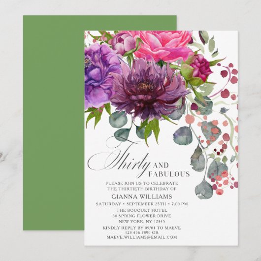 Invitation Trente et fabuleux Elégant Floral 30e anniversaire (Devant / Derrière)