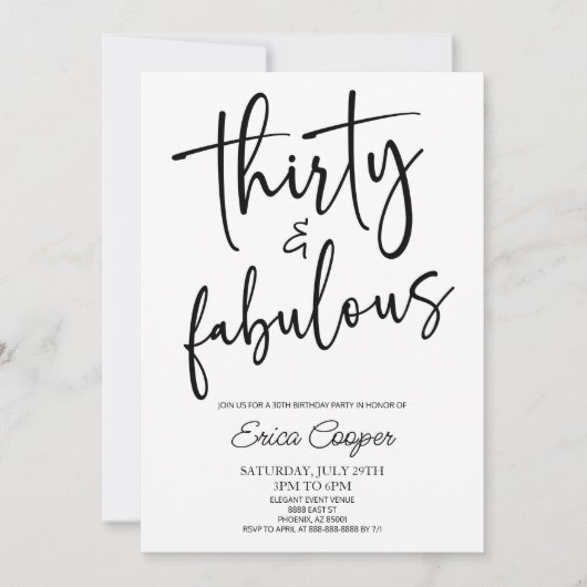 Invitation Trente et fabuleux minimum 30e fête d'anniversaire (Devant)