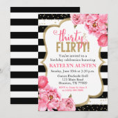 Invitation Trente et Flirty Pink Gold Floral 30e anniversaire (Devant / Derrière)