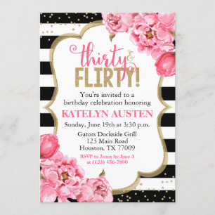 Invitation Trente et Flirty Pink Gold Floral 30e anniversaire