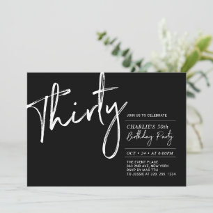 Invitation Trente Fête d'anniversaire moderne 30 ans noir e