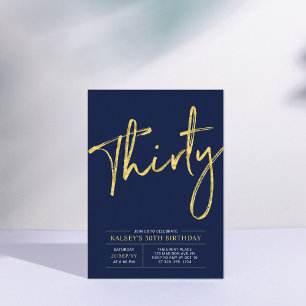 Invitation Trente Fête d'anniversaire Moderne Or & Bleu 30