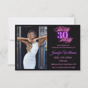 Invitation trente flirt, 30e anniversaire photo rose néon noi