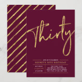 Invitation Trente | Gold & Bourgogne 30e fête d'anniversaire (Devant / Derrière)