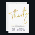 Invitation Trente | Gold Modern 30th Birthday Party<br><div class="desc">Célébrez votre journée spéciale avec cette invitation simple et élégante à la fête du 30e anniversaire. Ce design est doté d'un script de brosse chic avec une mise en page propre avec un combo couleur noir et or. D'autres designs sont disponibles dans ma boutique BaraBomDesign.</div>