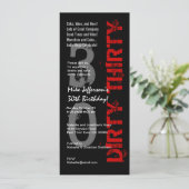 Invitation TRENTE JOUR D'ANNIVERSAIRE Tall noir blanc rouge (Debout devant)