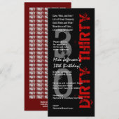 Invitation TRENTE JOUR D'ANNIVERSAIRE Tall noir blanc rouge (Devant / Derrière)