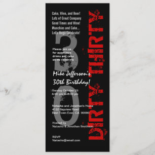 Invitation TRENTE JOUR D'ANNIVERSAIRE Tall noir blanc rouge