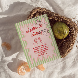 Invitation Trente Main Tiré Colorful Stripes Anniversaire Fêt