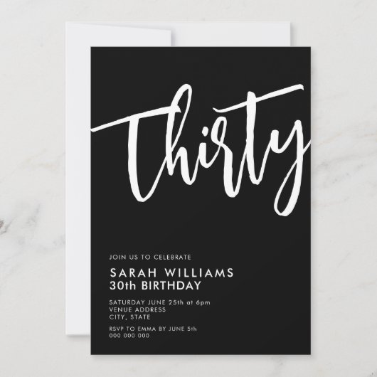 Invitation Trente moderne noir et blanc 30e anniversaire (Devant)