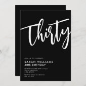 Invitation Trente moderne noir et blanc 30e anniversaire (Devant / Derrière)