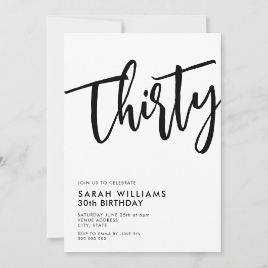 Invitation Trente moderne noir et blanc 30e anniversaire (Devant)
