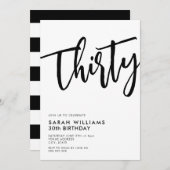 Invitation Trente moderne noir et blanc 30e anniversaire (Devant / Derrière)
