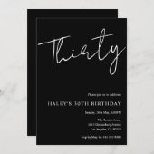 Invitation Trente Moderne Simple Noir 30e Anniversaire (Devant / Derrière)