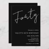 Invitation Trente Moderne Simple Noir 40e Anniversaire (Devant / Derrière)