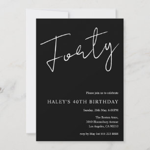 Invitation Trente Moderne Simple Noir 40e Anniversaire