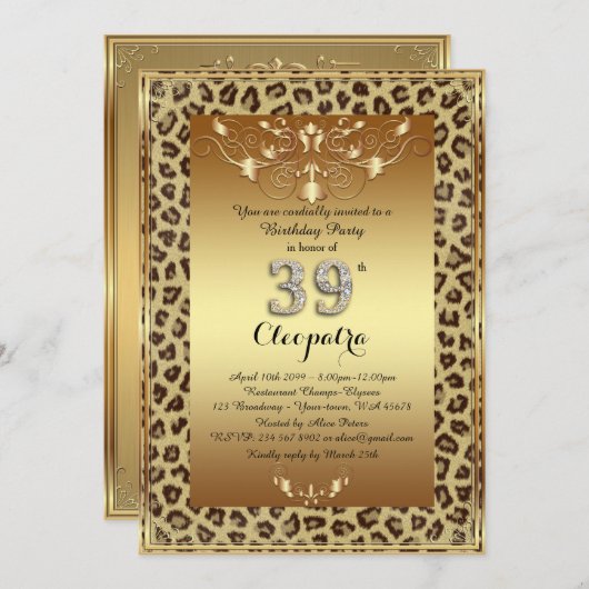 Invitation trente-neuvième, fête d'anniversaire (Devant / Derrière)