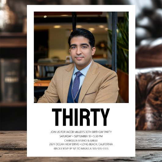 Invitation TRENTE Photo moderne 30e fête d'anniversaire
