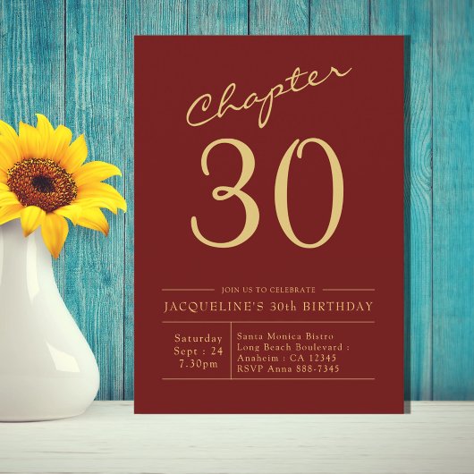 Invitation Trente Red Gold 30e fête d'anniversaire