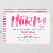Invitation Trente rose Aquarelle Laver 30ème Anniversaire Fem (Devant / Derrière)