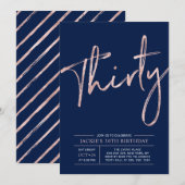 Invitation Trente | Rose Gold & Blue 30th Birthday Party (Devant / Derrière)